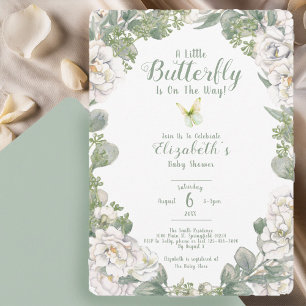 Invitation Une petite fée papillon vert sauge pour la Baby Sh