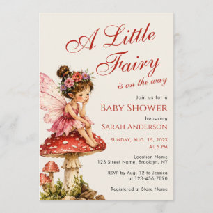 Invitation Une petite fée sur un champignon Baby Shower pour 