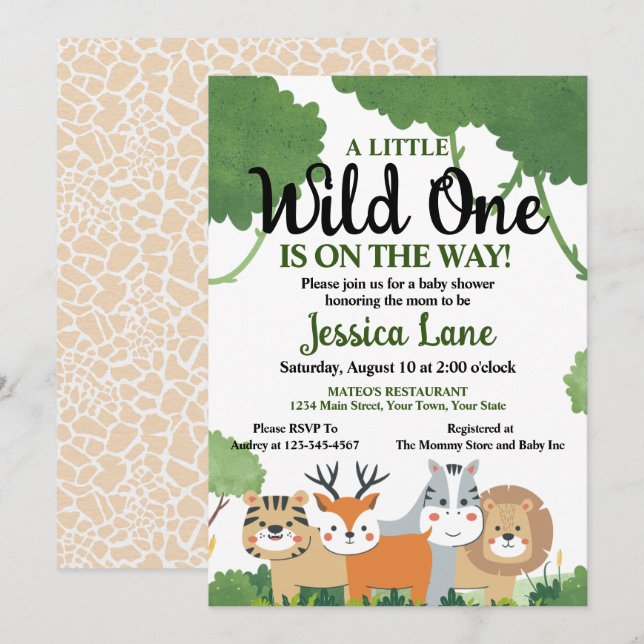 Invitation Une petite fête Baby Shower sauvage  (Devant / Derrière)