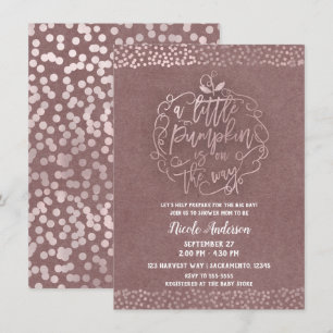 Invitation Une petite Fête de Bébé Rose Gold Rustique d'Autom