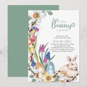 Invitation Une petite fete de naissance Lapin Narcisses et Tu