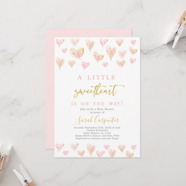 Invitation Une petite fille Baby shower amoureuse (Devant/Arrière en situation)