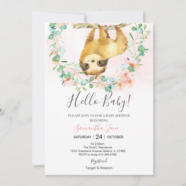 Invitation Une petite fille Baby shower rose pâle et verte (Devant)