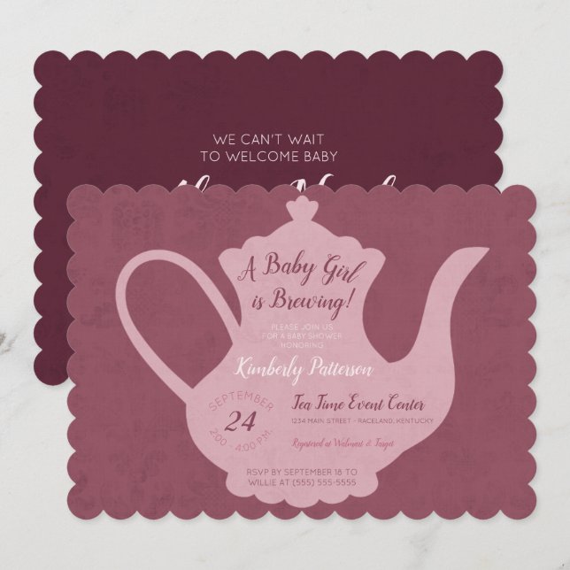 Invitation Une petite fille brasse le Baby shower de Tea Part (Devant / Derrière)