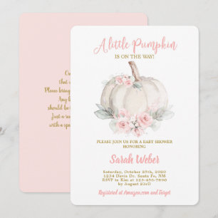 Invitation Une petite fille citrouille rousse rose baby showe