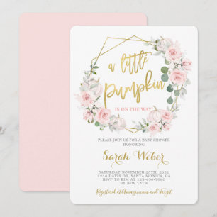 Invitation Une petite fille de baby shower rose roux citrouil