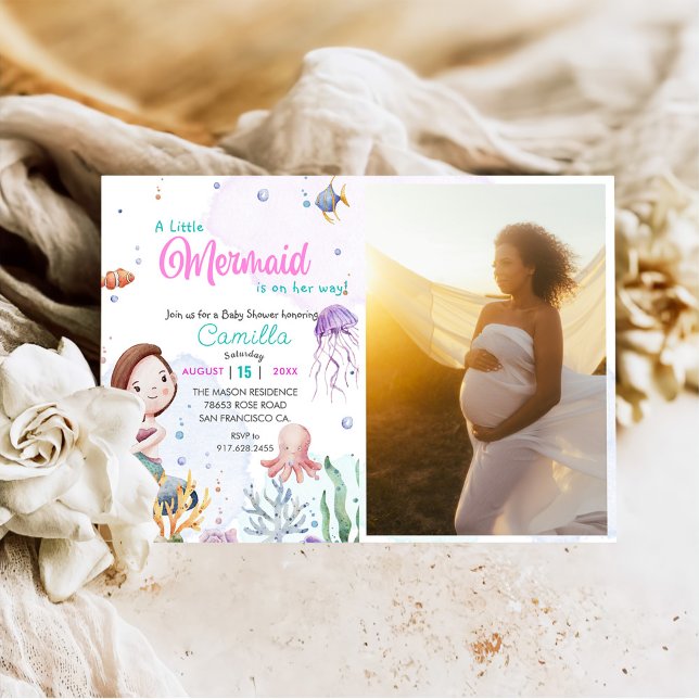 Invitation Une petite fille de sirène photo de la fête du Bab (Créateur téléchargé)