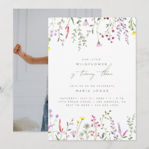 Invitation Une Petite Fille Fleur sauvage Fête d'Anniversaire