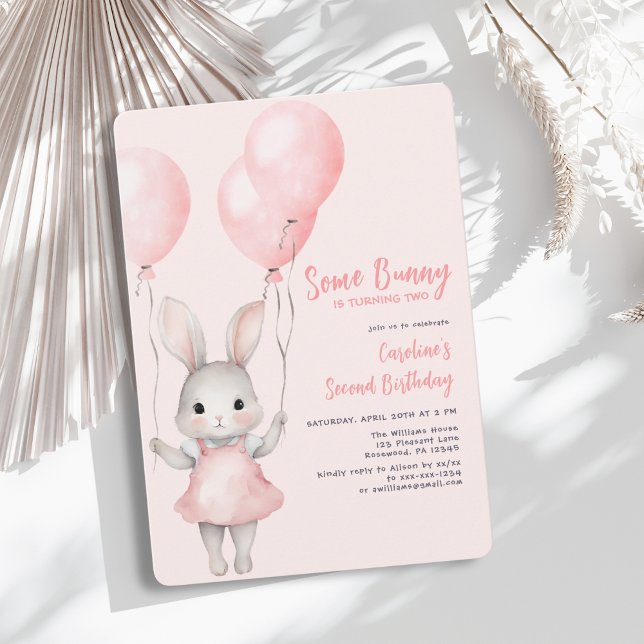 Invitation Une Petite Fille Rose Bunny Deuxième Anniversaire (Créateur téléchargé)