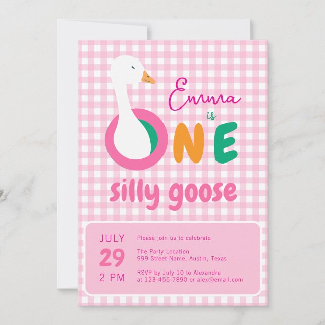 Invitation Une petite fille rose sotte 1ère fête d'anniversai (Devant)