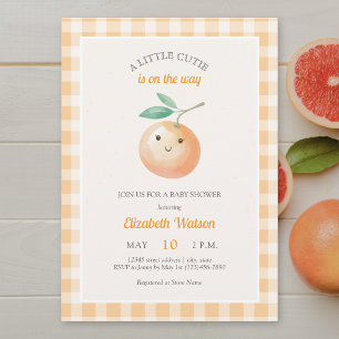Invitation Une petite mignonne Baby Shower orange gingham cit