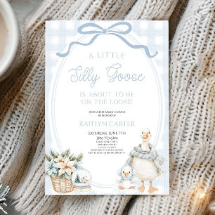Invitation Une petite oie sotte Bleu Bow Fête Prénatale d'Hiv