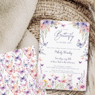 Invitation Une petite papillon est en route Fête prénatale