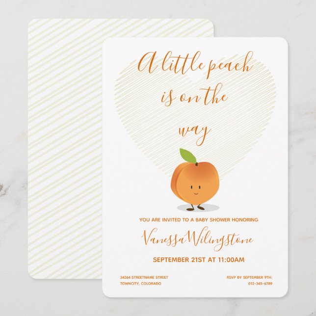 Invitation Une Petite Pêche est en chemin Baby shower (Devant / Derrière)