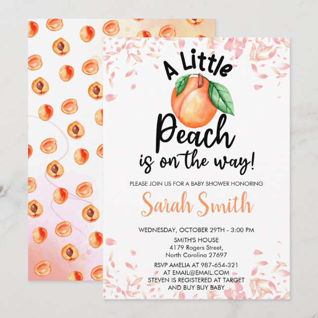 Invitation Une petite pêche est sur le chemin Orange Baby sho (Devant / Derrière)