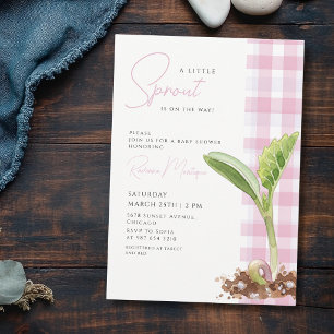 Invitation Une petite plante pousse Baby Shower rose à carrea