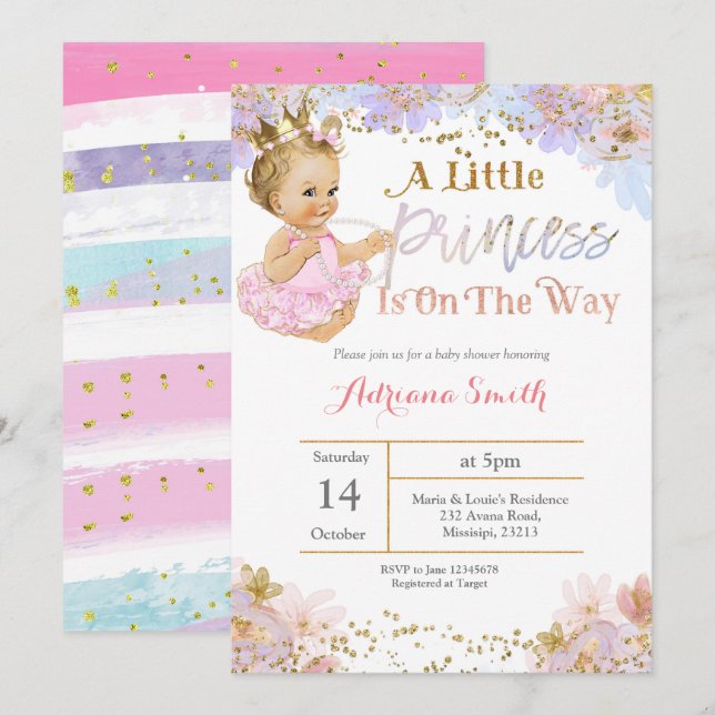 Invitation Une petite princesse est sur le chemin de l'invita (Devant / Derrière)