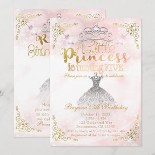 Invitation Une Petite Princesse fête son CINQUIÈME Anniversai