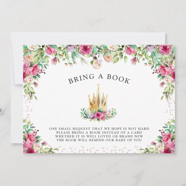 Invitation Une petite princesse Floral apporte un livre (Devant)