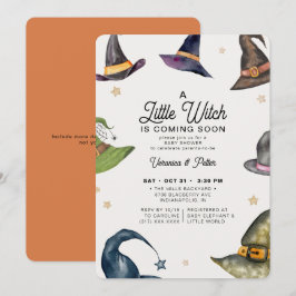 Invitation Une petite sorcière Orange Halloween Baby shower