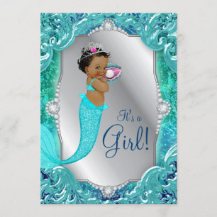 Invitation Une sirène afro-américaine sous Baby shower marin