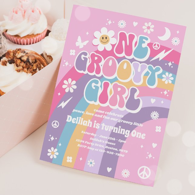 Invitation Une Super Fille Peace Love Party Rainbow Anniversa (Créateur téléchargé)