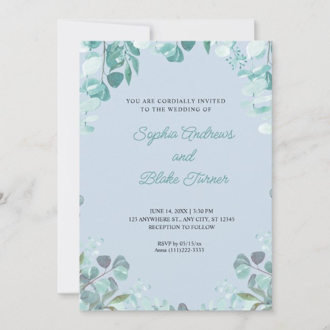 Invitation Une végétation raffinée et moderne Mariage bleu en (Devant)