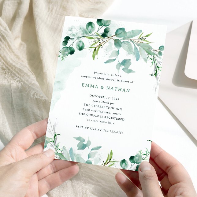 Invitation Une verdure élégante | Douche Couples (An elegant couples wedding shower invitation with greenery)