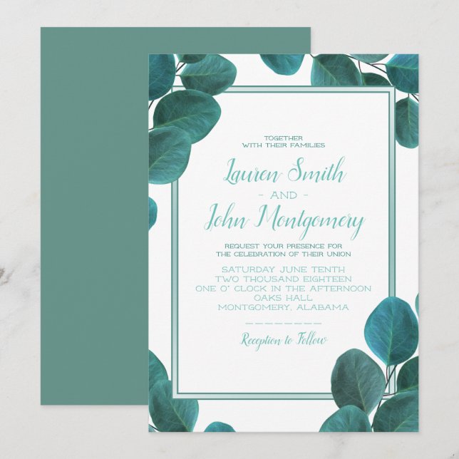 Invitation Une verdure élégante | Eucalyptus Mariage Feuille (Devant / Derrière)