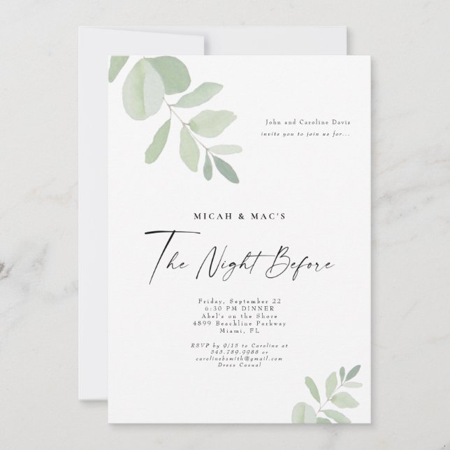 Invitation Une Verdure Simple La Nuit Avant Le Dîner (Devant)