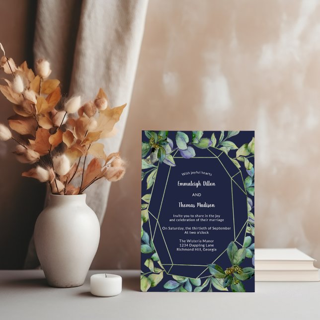 Invitation Une verdure simple | Mariage géométrique de marine (Créateur téléchargé)