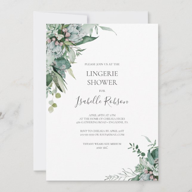 Invitation Une verdure succulente | Lingerie Shower Invitatio (Devant)
