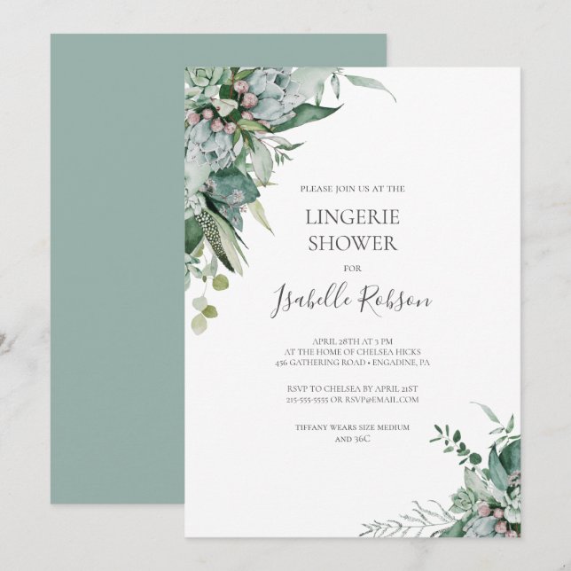 Invitation Une verdure succulente | Sage Green Lingerie Douch (Devant / Derrière)