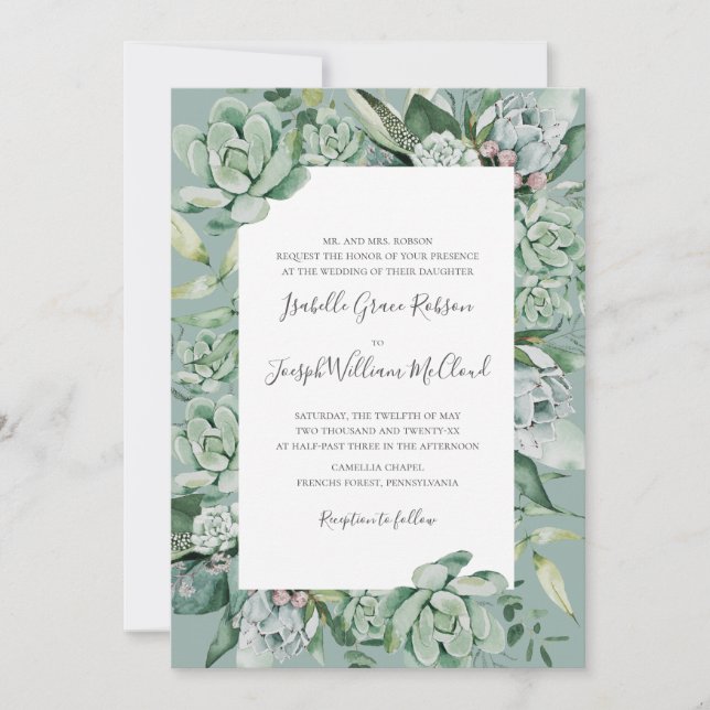 Invitation Une verdure succulente | Sage Nom complet traditio (Devant)