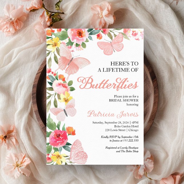 Invitation Une vie de papillons Fête des mariées Floral (Créateur téléchargé)