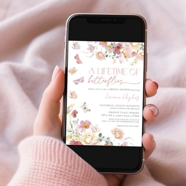 Invitation Une vie de papillons Fête des mariées rose (Créateur téléchargé)