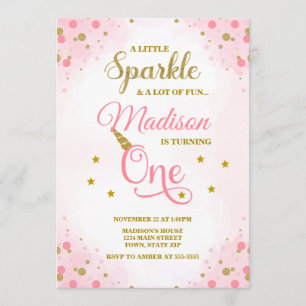 Invitation Unicorn 1er anniversaire Invitation, rose et or