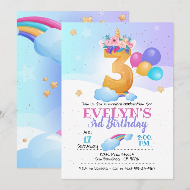 Invitation Unicorn, 3e anniversaire de l'Unicorn (Devant / Derrière)