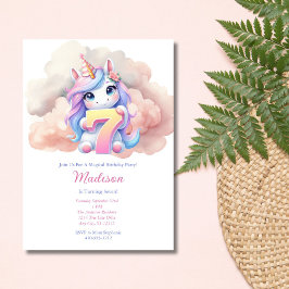 Invitation Unicorn 7ème Sept Rose Bleu Violet Fille Anniversa