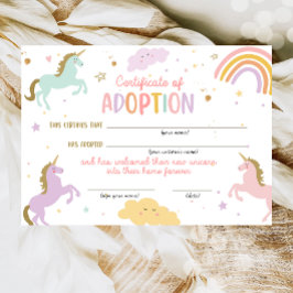 Invitation Unicorn Adoption Magique Certificat d'anniversaire