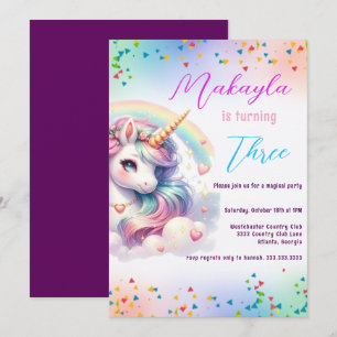 Invitation Unicorn Anniversaire Rainbow Party personnalisable