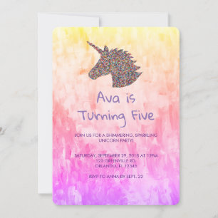 Invitation Unicorn Arc-en-ciel arrose l'invitation d'annivers