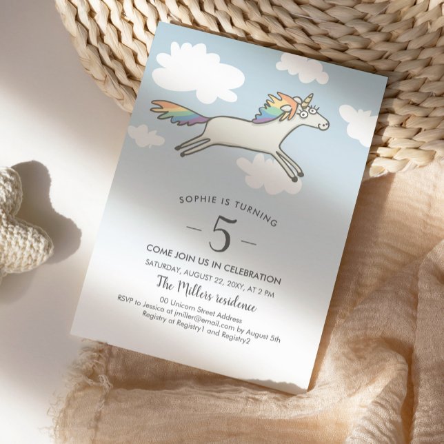 Invitation Unicorn arc-en-ciel main tiré mignon Anniversaire  (Créateur téléchargé)