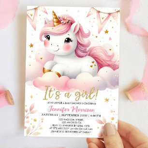 Invitation Unicorn Baby Shower Girl Rose Magique Unicorn