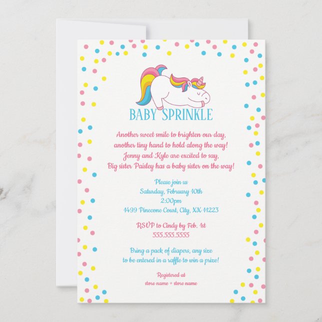 Invitation Unicorn Baby Sprinkl (Devant)