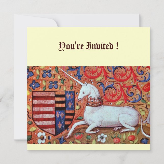 Invitation UNICORN, bleu marron blanc rouge argent (Devant)