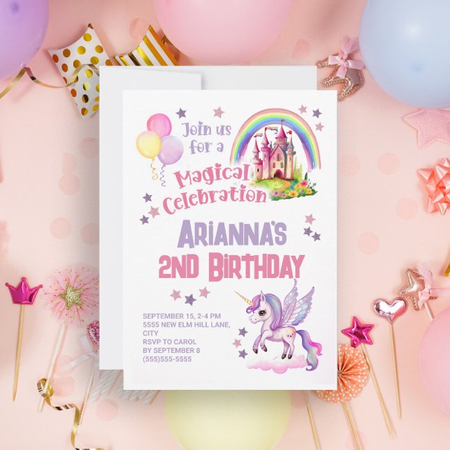 Invitation Unicorn Castle Little Girl 2e anniversaire (Créateur téléchargé)