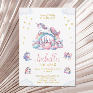Invitation Unicorn Castle Rainbow Magique Anniversaire
