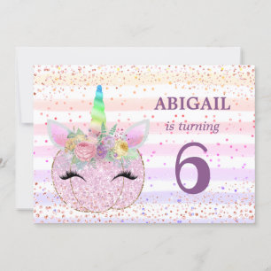 Invitation Unicorn Citrouille Girls 6e anniversaire