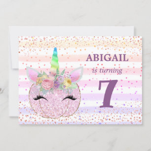 Invitation Unicorn Citrouille Girls 7e anniversaire